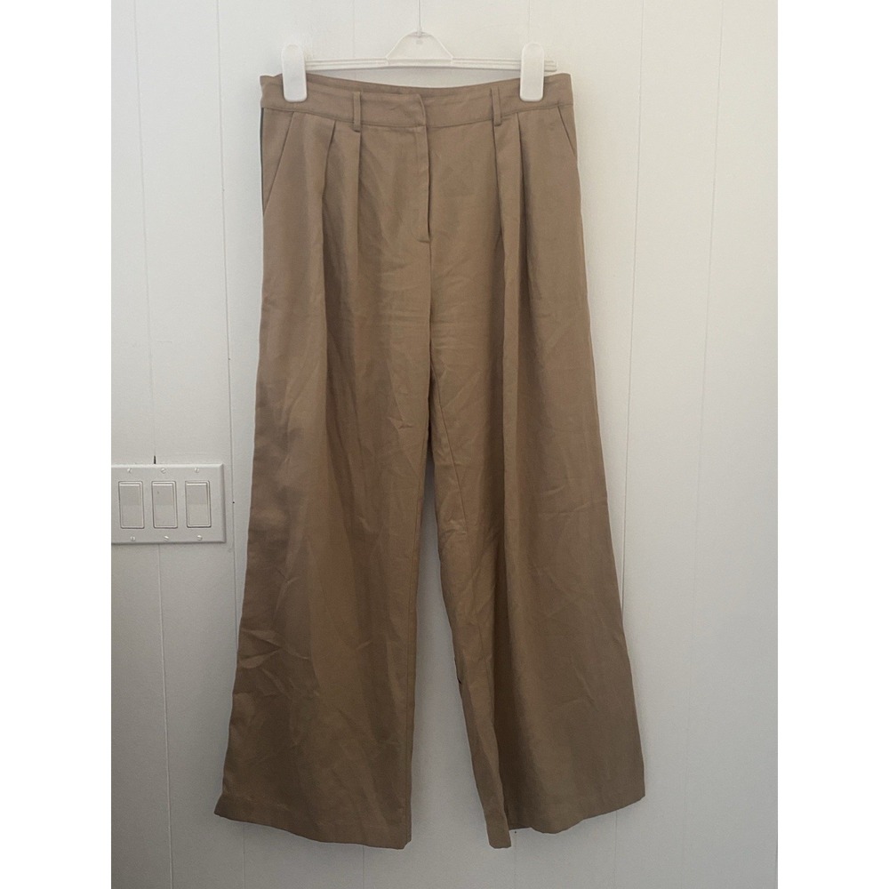 Maeve Anthropologie Tan Side Stripe Wide Leg Pleated Trousers Pants Size 6